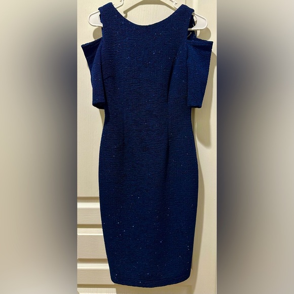 Eliza J Cold Shoulder 1/2 Sleeve Midnight Sparkle Textured Knit Sheath Dress - Picture 2 of 8